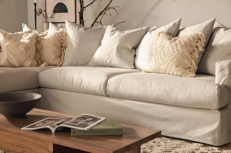 Menard 4-sits Vänstervänd L-formad Djup Schäslongsoffa i Tyg - Ljusgrå - Möbler - Soffa - Divansoffa & schäslongsoffa - 4 sits soffa med divan