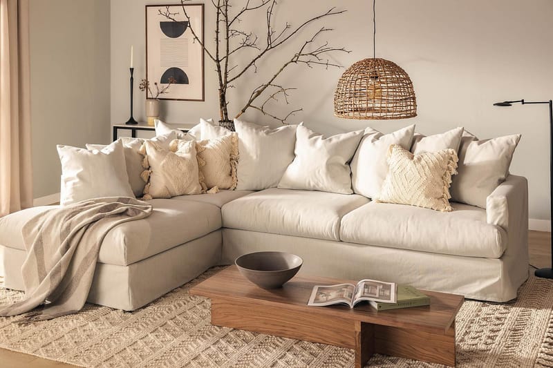 Menard 4-sits Vänstervänd L-formad Djup Schäslongsoffa i Tyg - Ljusgrå - Möbler - Soffa - Divansoffa & schäslongsoffa - 4 sits soffa med divan