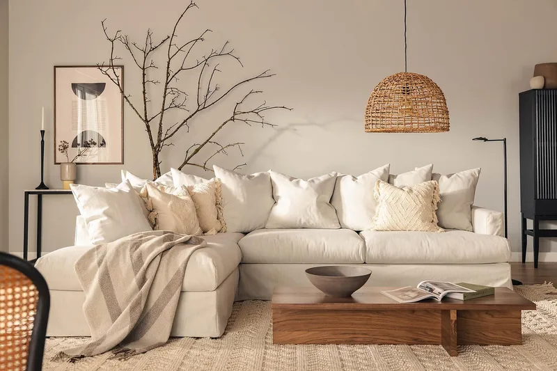 Menard 4-sits Vänstervänd L-formad Djup Schäslongsoffa i Tyg - Ljusgrå - Möbler - Soffa - Divansoffa & schäslongsoffa - 4 sits soffa med divan