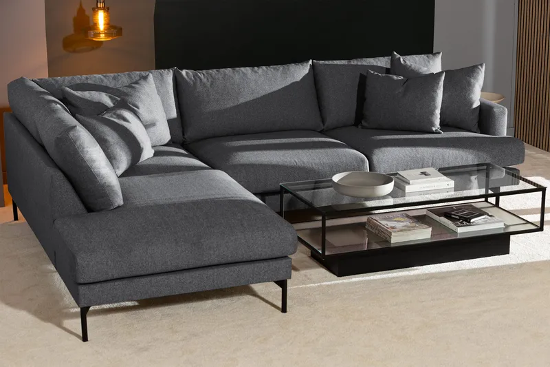 Menard 4-sits Vänstervänd L-formad Djup Schäslongsoffa i Tyg - Mörkgrå - Möbler - Soffa - Divansoffa & schäslongsoffa - 4 sits soffa med divan