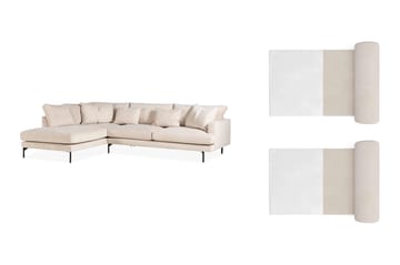 Menard 4-sits Vänstervänd L-formad Schäslongsoffa i Manchester med 2 Nackkuddar - Beige - Möbler - Soffa - Divansoffa & schäslongsoffa - 4 sits soffa med divan