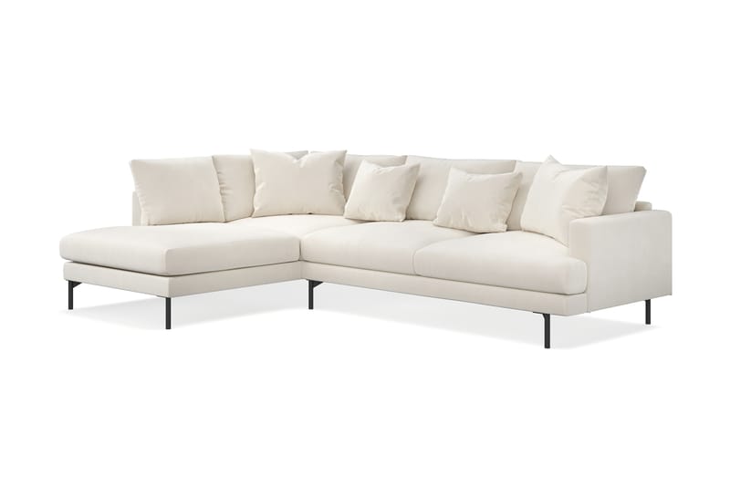 Menard 4-sits Vänstervänd L-formad Schäslongsoffa i Sammet - Krämvit - Möbler - Soffa - Divansoffa & schäslongsoffa - 4 sits soffa med divan