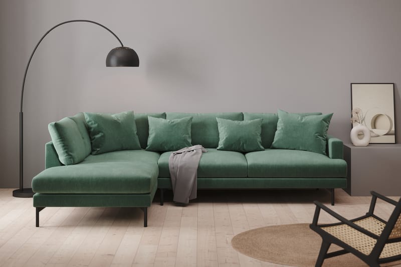 Menard 4-sits Vänstervänd L-formad Schäslongsoffa i Sammet - Mörkgrön - Möbler - Soffa - Divansoffa & schäslongsoffa - 4 sits soffa med divan