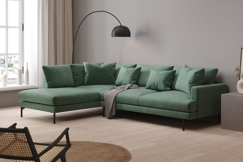 Menard 4-sits Vänstervänd L-formad Schäslongsoffa i Sammet - Mörkgrön - Möbler - Soffa - Divansoffa & schäslongsoffa - 4 sits soffa med divan