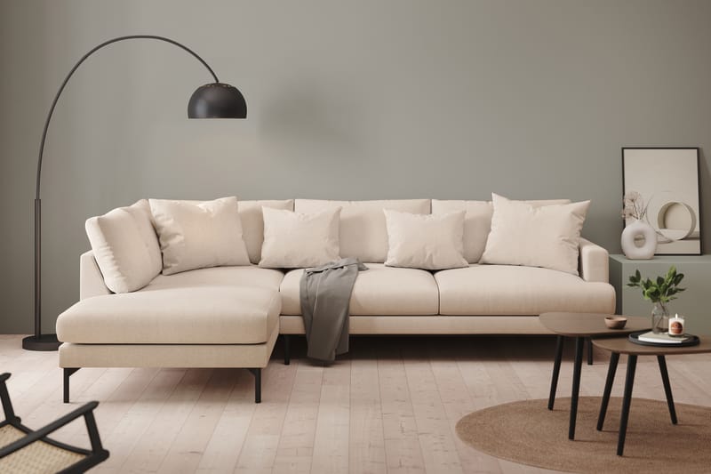 Menard 4-sits Vänstervänd L-formad Schäslongsoffa i Tyg - Beige - Möbler - Soffa - Divansoffa & sch�äslongsoffa - 4 sits soffa med divan