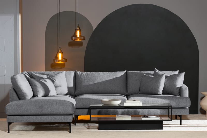Menard 4-sits Vänstervänd L-formad Schäslongsoffa i Tyg - Grå - Möbler - Soffa - Divansoffa & schäslongsoffa - 4 sits soffa med divan