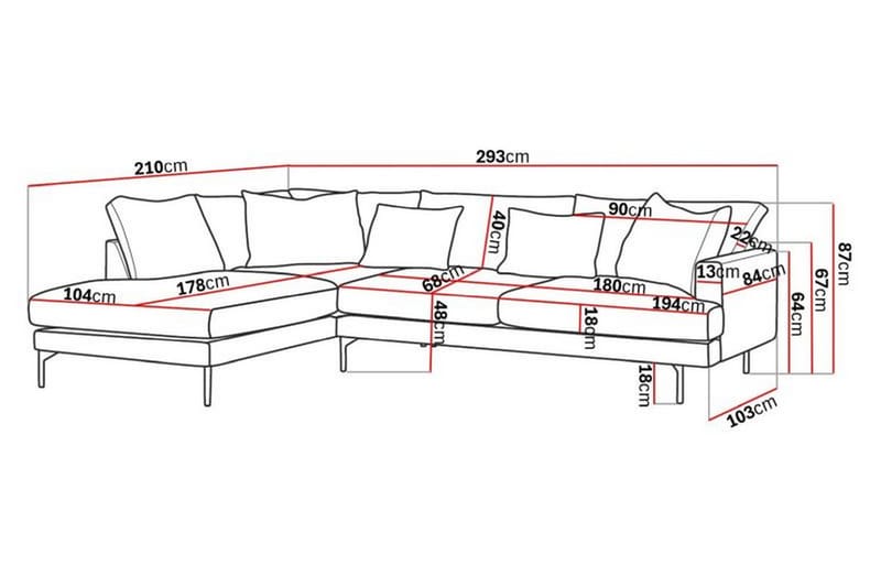 Menard 4-sits Vänstervänd L-formad Schäslongsoffa i Tyg - Mörkgrå - Möbler - Soffa - Divansoffa & schäslongsoffa - 4 sits soffa med divan