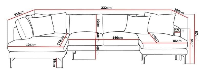 Menard 4-sits Vänstervänd Stor U-formad Djup Large Soffa med Divan och Schäslong i Tyg - Brun - Möbler - Soffa - Divansoffa & schäslongsoffa - 4 sits soffa med divan