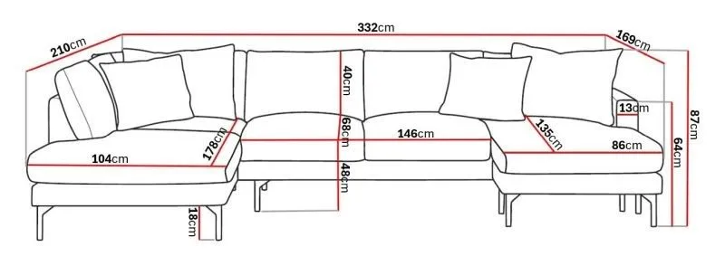 Menard 4-sits Vänstervänd Stor U-formad Djup Large Soffa med Divan och Schäslong i Tyg - Brun - Möbler - Soffa - Divansoffa & schäslongsoffa - 4 sits soffa med divan
