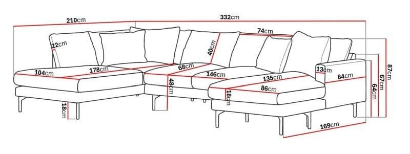 Menard 4-sits Vänstervänd Stor U-formad Djup Large Soffa med Divan och Schäslong i Tyg - Brun - Möbler - Soffa - Divansoffa & schäslongsoffa - 4 sits soffa med divan