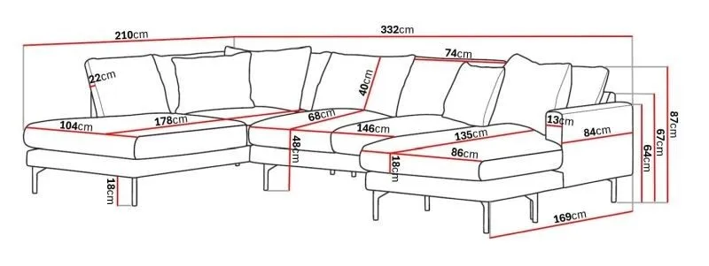 Menard 4-sits Vänstervänd Stor U-formad Djup Large Soffa med Divan och Schäslong i Tyg - Brun - Möbler - Soffa - Divansoffa & schäslongsoffa - 4 sits soffa med divan
