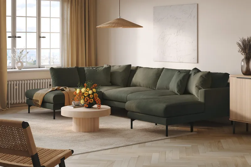 Menard 4-sits Vänstervänd Stor U-formad Djup Soffa med Divan och Schäslong i Manchester - Mörkgrön - Möbler - Soffa - U-soffa