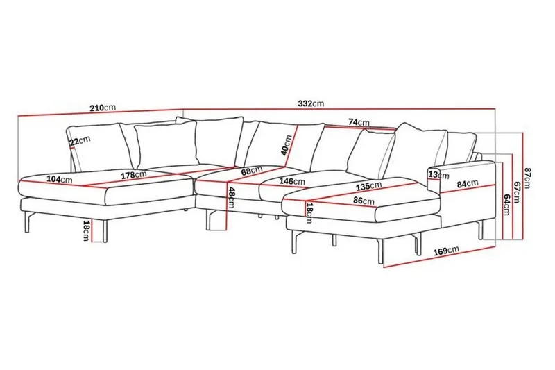 Menard 4-sits Vänstervänd Stor U-formad Djup Soffa med Divan och Schäslong i Manchester - Mörkgrön - Möbler - Soffa - U-soffa
