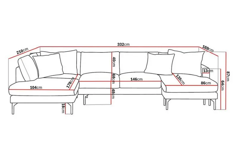 Menard 4-sits Vänstervänd Stor U-formad Djup Soffa med Divan och Schäslong i Manchester - Mörkgrön - Möbler - Soffa - U-soffa