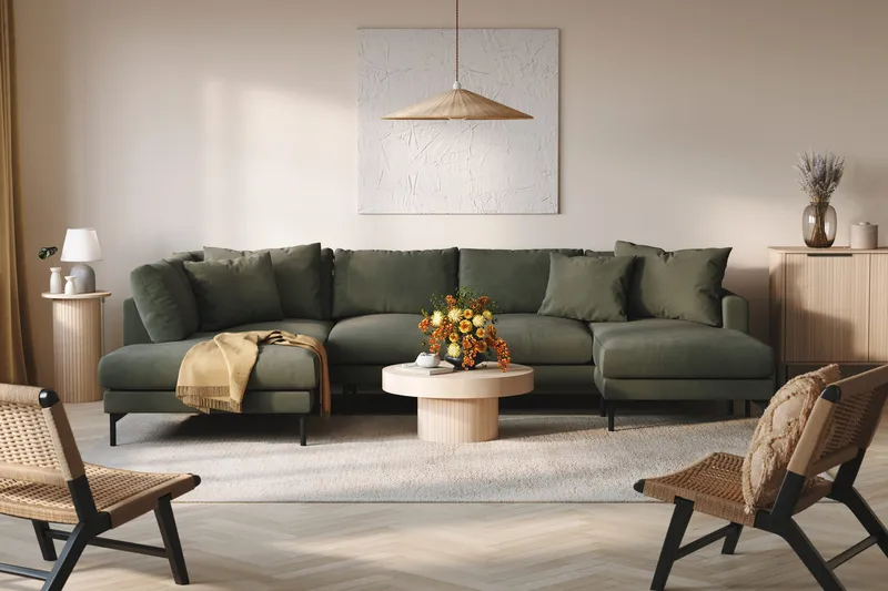 Menard 4-sits Vänstervänd Stor U-formad Djup Soffa med Divan och Schäslong i Manchester - Mörkgrön - Möbler - Soffa - U-soffa