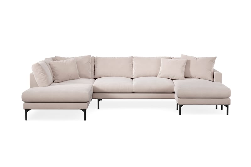 Menard 4-sits Vänstervänd U-formad Large Soffa med Divan och Schäslong i Sammet - Beige - Möbler - Soffa - Divansoffa & schäslongsoffa - 4 sits soffa med divan