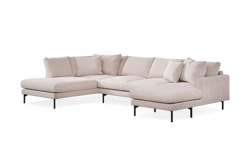 Menard 4-sits Vänstervänd U-formad Large Soffa med Divan och Schäslong i Sammet - Beige - Möbler - Soffa - Divansoffa & schäslongsoffa - 4 sits soffa med divan