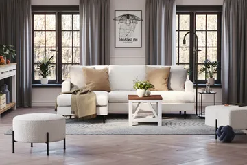 Menard Compact 3-sits Vänstervänd L-formad Divansoffa i Bouclé - Vit - Möbler - Soffa - Divansoffa & schäslongsoffa - 3 sits soffa med divan