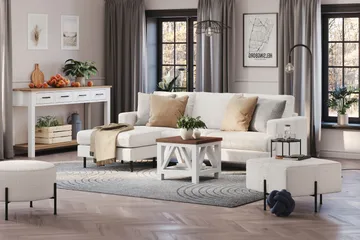 Menard Compact 3-sits Vänstervänd L-formad Divansoffa i Bouclé - Vit - Möbler - Soffa - Divansoffa & schäslongsoffa - 3 sits soffa med divan