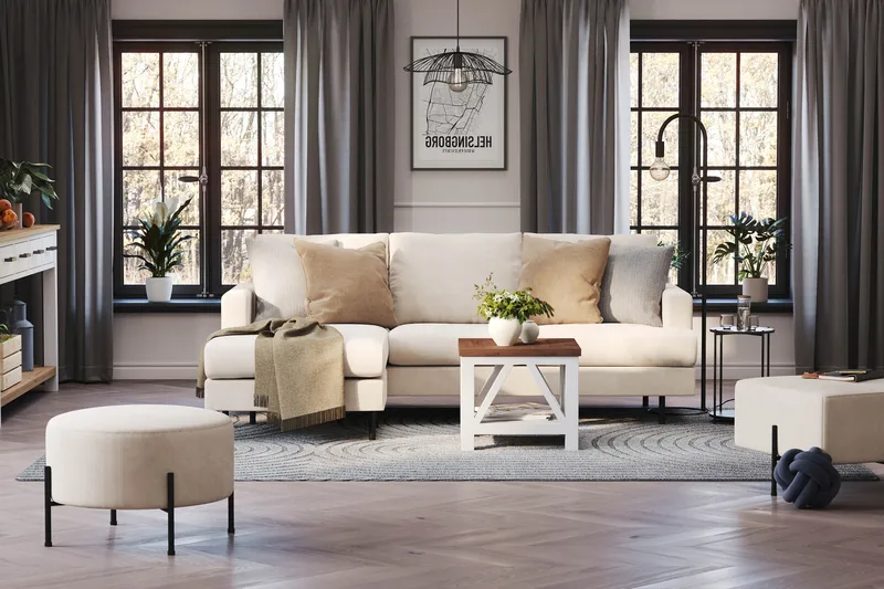 Menard Compact 3-sits Vänstervänd L-formad Divansoffa i Manchester - Beige - Möbler - Soffa - Divansoffa & schäslongsoffa - 3 sits soffa med divan