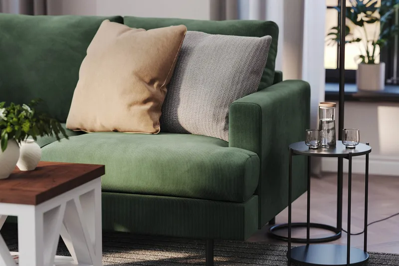 Menard Compact 3-sits Vänstervänd L-formad Divansoffa i Manchester - Grön - Möbler - Soffa - Divansoffa & schäslongsoffa - 3 sits soffa med divan