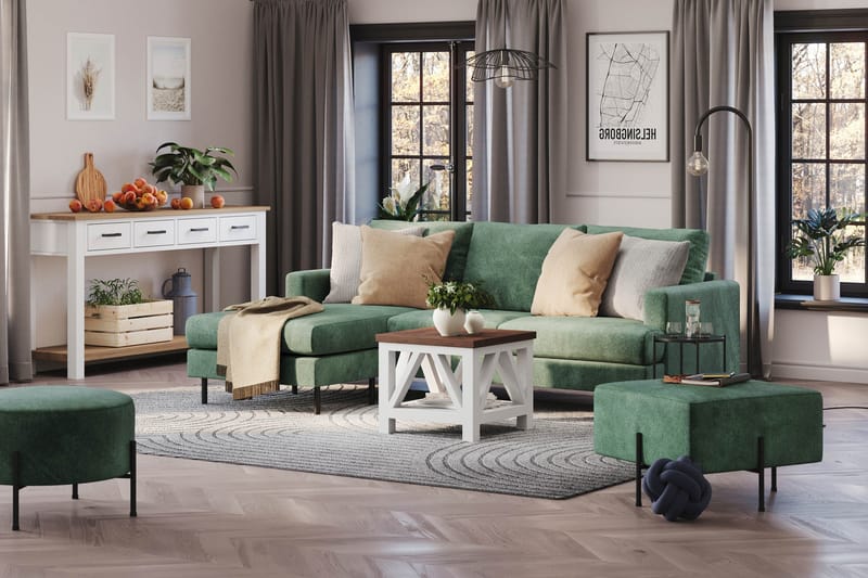 Menard Compact 3-sits Vänstervänd L-formad Divansoffa i Sammet - Mörkgrön - Möbler - Soffa - Divansoffa & schäslongsoffa - 3 sits soffa med divan