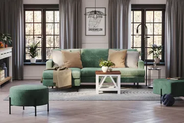 Menard Compact 3-sits Vänstervänd L-formad Divansoffa i Sammet - Mörkgrön - Möbler - Soffa - Divansoffa & schäslongsoffa - 3 sits soffa med divan