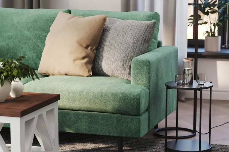 Menard Compact 3-sits Vänstervänd L-formad Divansoffa i Sammet - Mörkgrön - Möbler - Soffa - Divansoffa & schäslongsoffa - 3 sits soffa med divan