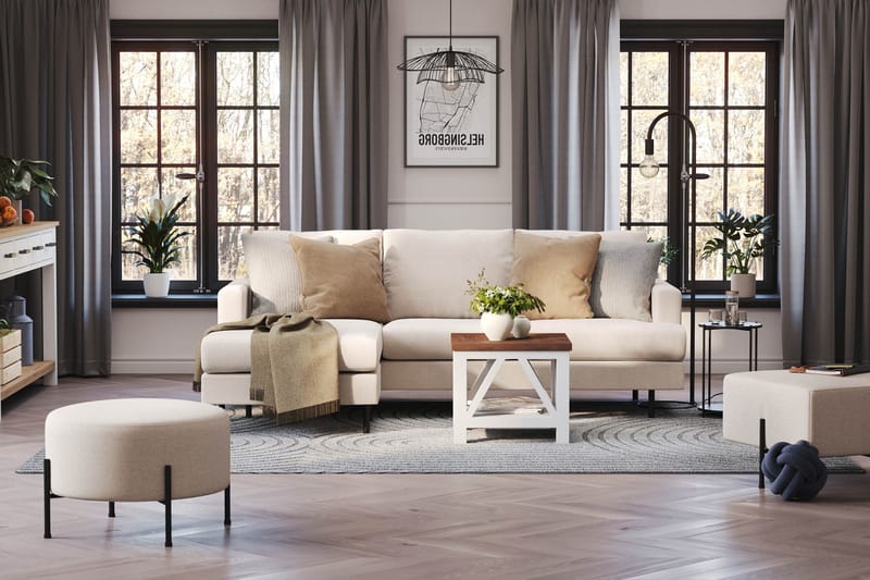 Menard Compact 3-sits Vänstervänd L-formad Divansoffa i Tyg - Beige - Möbler - Soffa - Divansoffa & schäslongsoffa - 3 sits soffa med divan