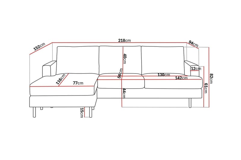 Menard Compact 3-sits Vänstervänd L-formad Divansoffa i Tyg - Ljusgrå - Möbler - Soffa - Divansoffa & schäslongsoffa - 3 sits soffa med divan