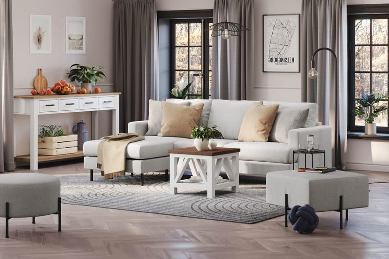 Menard Compact 3-sits Vänstervänd L-formad Divansoffa i Tyg - Ljusgrå - Möbler - Soffa - Divansoffa & schäslongsoffa - 3 sits soffa med divan