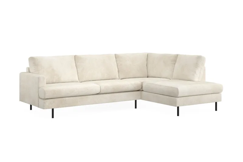 Menard Compact 4-sits Högervänd L-formad Schäslongsoffa i Sammet - Krämvit - Möbler - Soffa - Divansoffa & schäslongsoffa - 4 sits soffa med divan