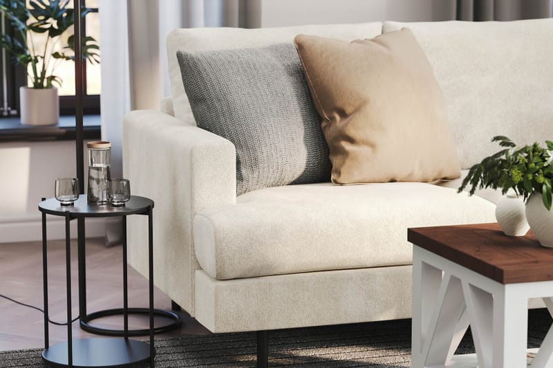 Menard Compact 4-sits Högervänd L-formad Schäslongsoffa i Sammet - Krämvit - Möbler - Soffa - Divansoffa & schäslongsoffa - 4 sits soffa med divan
