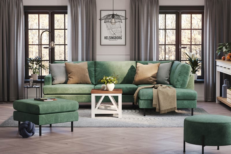Menard Compact 4-sits Högervänd L-formad Schäslongsoffa i Sammet - Mörkgrön - Möbler - Soffa - Divansoffa & schäslongsoffa - 4 sits soffa med divan