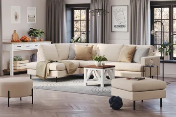 Menard Compact 4-sits Vänstervänd L-formad Schäslongsoffa i Tyg - Beige - Möbler - Soffa - Divansoffa & schäslongsoffa - 4 sits soffa med divan