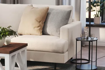 Menard Compact 4-sits Vänstervänd L-formad Schäslongsoffa i Tyg - Beige - Möbler - Soffa - Divansoffa & schäslongsoffa - 4 sits soffa med divan