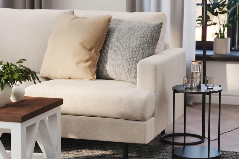 Menard Compact 4-sits Vänstervänd L-formad Schäslongsoffa i Tyg - Beige - Möbler - Soffa - Divansoffa & schäslongsoffa - 4 sits soffa med divan