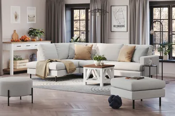 Menard Compact 4-sits Vänstervänd L-formad Schäslongsoffa i Tyg - Ljusgrå - Möbler - Soffa - Divansoffa & schäslongsoffa - 4 sits soffa med divan