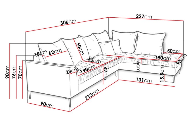 Mierzen Soffa - Blå - Möbler - Soffa - Divansoffa & schäslongsoffa - 3 sits soffa med divan