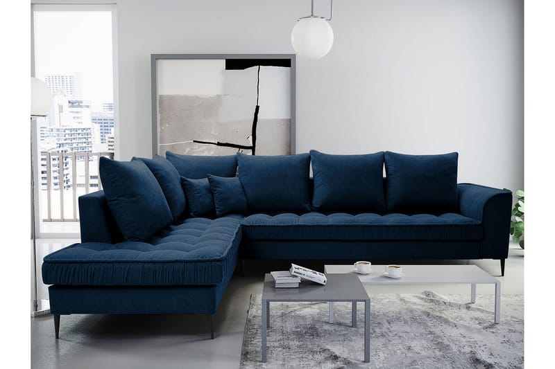 Mierzen Soffa - Blå - Sammetssoffa - 3 sits soffa med divan - Divansoffa & schäslongsoffa