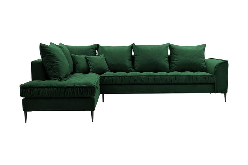 Mierzen Soffa - Grön - Sammetssoffa - 3 sits soffa med divan - Divansoffa & schäslongsoffa
