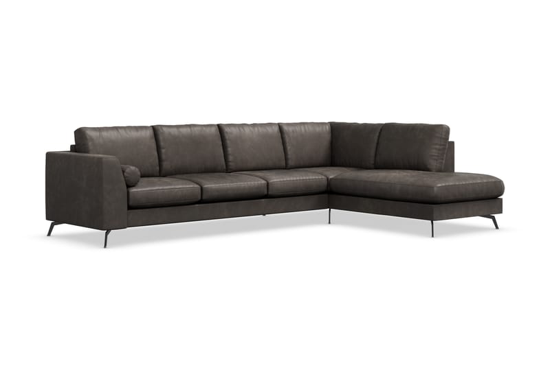 Ocean Lyx 4-sits Högervänd L-formad Schäslongsoffa i Konstläder - Mörkgrå - Möbler - Soffa - Divansoffa & schäslongsoffa - 4 sits soffa med divan