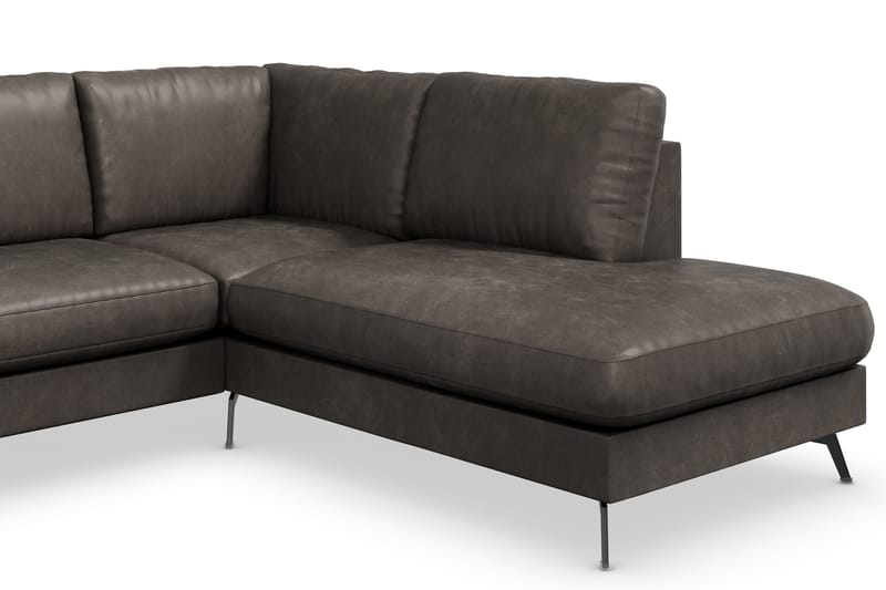 Ocean Lyx 4-sits Högervänd L-formad Schäslongsoffa i Konstläder - Mörkgrå - Möbler - Soffa - Divansoffa & schäslongsoffa - 4 sits soffa med divan