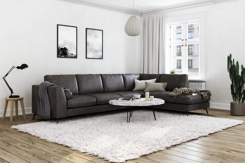 Ocean Lyx 4-sits Högervänd L-formad Schäslongsoffa i Konstläder - Mörkgrå - Möbler - Soffa - Divansoffa & schäslongsoffa - 4 sits soffa med divan