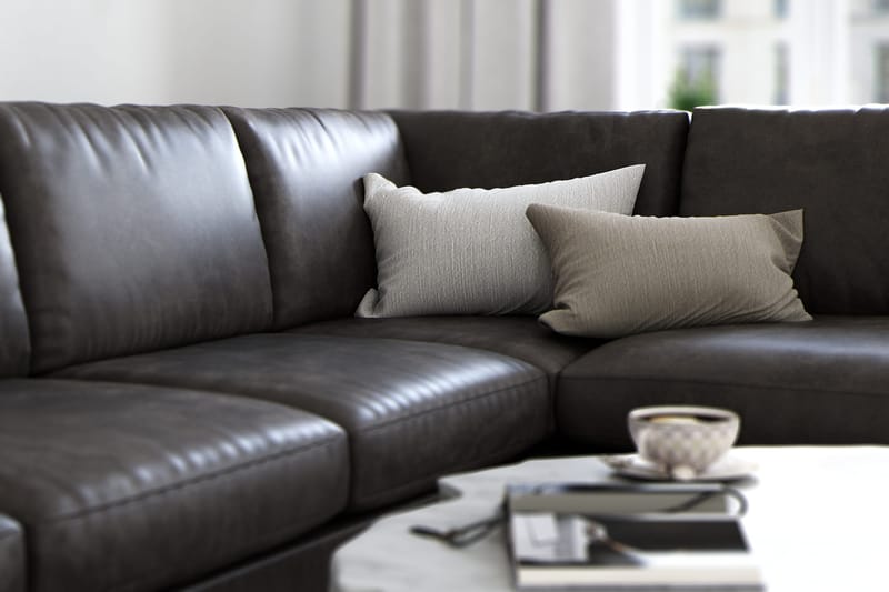 Ocean Lyx 4-sits Högervänd L-formad Schäslongsoffa i Konstläder - Mörkgrå - Möbler - Soffa - Divansoffa & schäslongsoffa - 4 sits soffa med divan