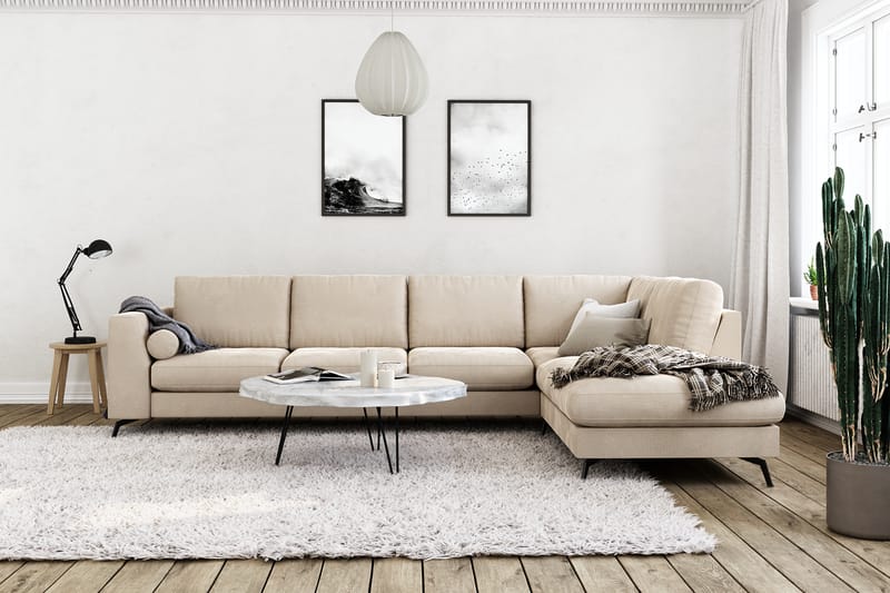 Ocean Lyx 4-sits Högervänd L-formad Schäslongsoffa i Sammet - Beige - Möbler - Soffa - Divansoffa & schäslongsoffa - 4 sits soffa med divan