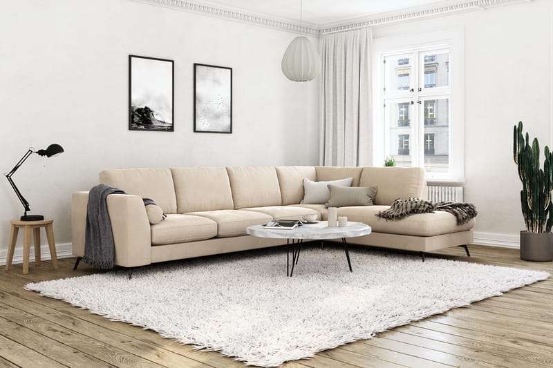 Ocean Lyx 4-sits Högervänd L-formad Schäslongsoffa i Sammet - Beige - Möbler - Soffa - Divansoffa & schäslongsoffa - 4 sits soffa med divan