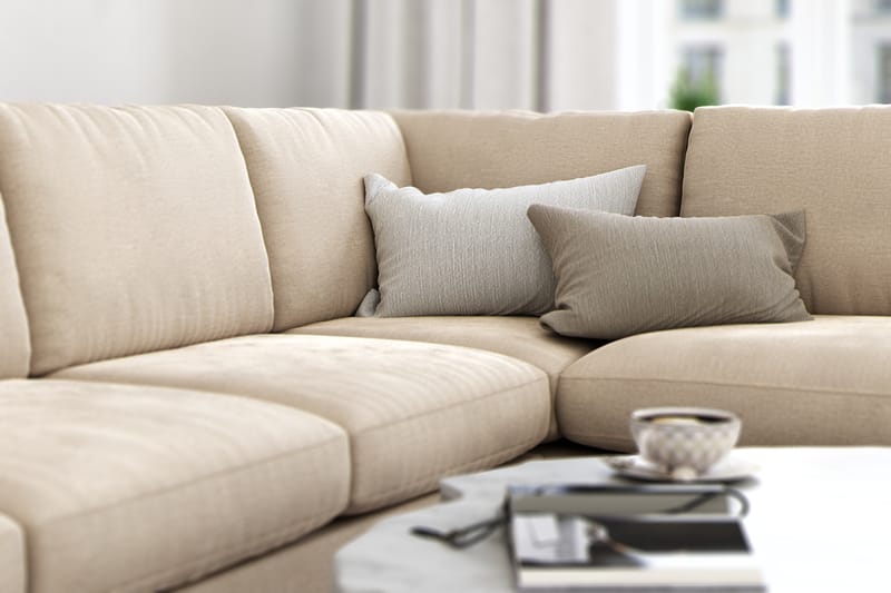 Ocean Lyx 4-sits Högervänd L-formad Schäslongsoffa i Sammet - Beige - Möbler - Soffa - Divansoffa & schäslongsoffa - 4 sits soffa med divan