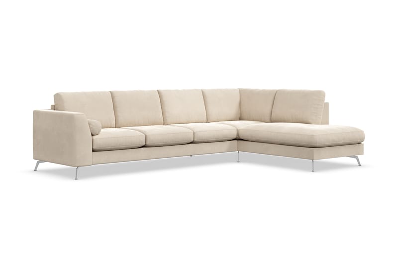 Ocean Lyx 4-sits Högervänd L-formad Schäslongsoffa i Sammet - Beige - Möbler - Soffa - Divansoffa & schäslongsoffa - 4 sits soffa med divan