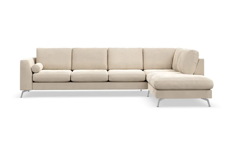 Ocean Lyx 4-sits Högervänd L-formad Schäslongsoffa i Sammet, Beige